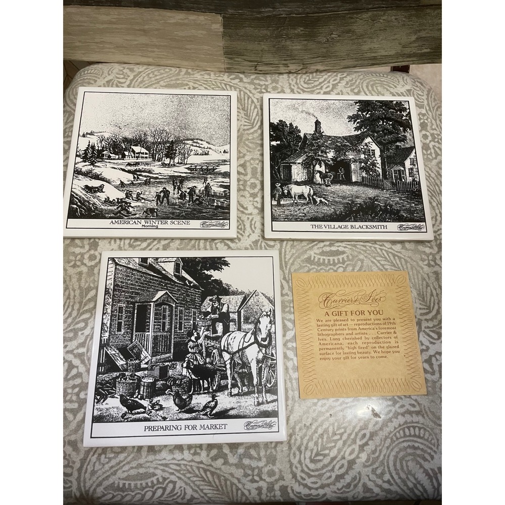 Vintage Currier Ives hot plates wall hanging American Winter Scene Village - Picture 1 of 6